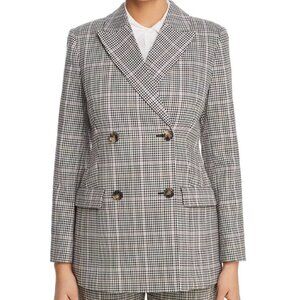 Kate Spade Black Purple Plaid Double Breasted Wool Blend Blazer Size 12 NEW